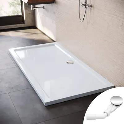 Immagine prodotto di SONNI Piatto doccia quadrato 140x100x4cm, piatto doccia in ABS, superficie antiscivolo, con set di scarico