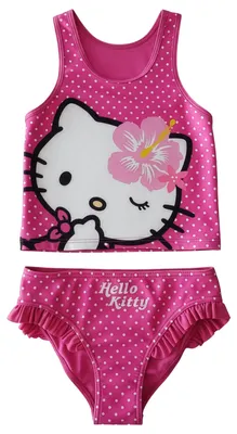 Produktbild von Hello Kitty Tankini Badeanzug mit Rüschen für Mädchen - Kinder Zweiteiler Schwimmanzug Pink 122-128