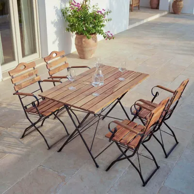 Produktbild von Biergarten-Set MCW-J40, Bistroset Klapptisch Klappstuhl, Gastronomie-Qualität Akazie MVG-  naturfarben
