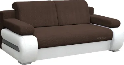 Produktbild von Sofa mit Schlaffunktion und Bettkasten, Couch für Wohnzimmer, Schlafsofa Federkern Sofagarnitur Polstersofa Wohnlandschaft mit Bettfunktion - 206 x 96 x 85 - York (Braun - Weiß - Dot 28 +Madryt 120)