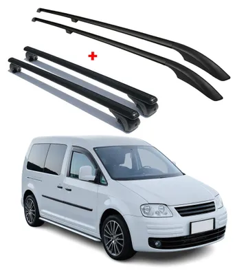 Obrázek produktu pro Sada střešních nosičů pro VW Caddy 3 (2003–2015), hliník, černá, L2 (dlouhý rozvor), 4 ks
