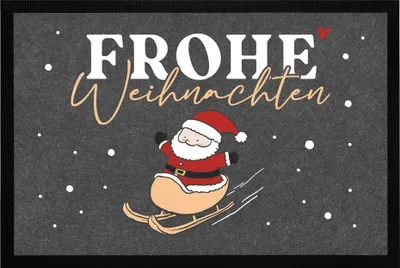 Produktbild von Fußmatte Frohe Weihnachten Weihnachtsfußmatte Aufdruck Schlitten Santa Lustig rutschfest & waschbar MoonWorks®