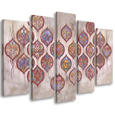 Produktbild von 5-teiliges leinwandbild wappensammlung 100x70 cm Feeby farbe wandbild bereit zum aufhängen