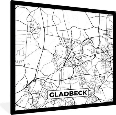 Produktbild von MuchoWow® Gerahmtes Poster Gladbeck - Karte - Stadtplan 40x40 cm - Poster mit Schwarzem Bilderrahmen Wandposter Rahmen Foto Bilder - Mit Rahmen - Wanddekoration Schlafzimmer