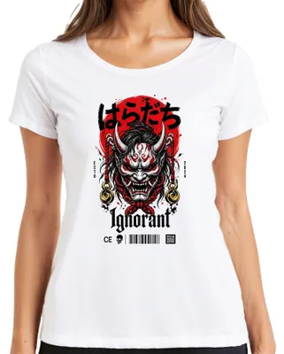 Obrázok produktu pre Tričko s potlačou "Maske Hannya", japonský démon Haradachi, štýl Y2K, samuraj, dámske, biela farba, veľkosť M