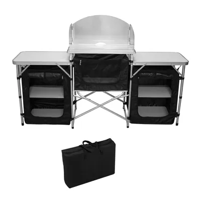 Obrázok produktu pre TolleTour kempingový stôl kempingová kuchyňa 164,5x52x104cm, kempingová skrinka z hliníka, skladací, vrátane tašky na prenášanie, skladací stôl na vonkajší piknik na pláži