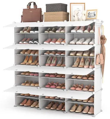 Schuhregal 8 Etagen, 48 Paare, Weiß, Kunststoff, 122x30x122 cm