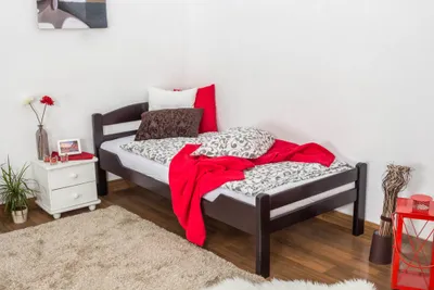 Produktbild von Einzelbett "Easy Premium Line" K1/2n, Buche Vollholz massiv schokobraun lackiert - Liegefläche: 90 x 190 cm