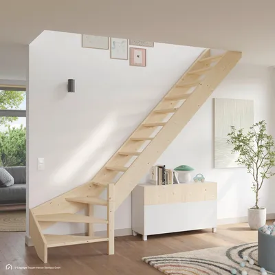 Produktbild von Holztreppe Intercon Casablanca | Fichte | 1/4 gewendelter Verlauf | Linkswendelung | 60 cm Breite | ohne Geländer | ohne Setzstufen