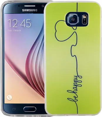 Produktbild von Handy Hülle für Samsung Galaxy S6 Cover Case Schutz Tasche Motiv Slim Silikon TPU Be Happy Grün