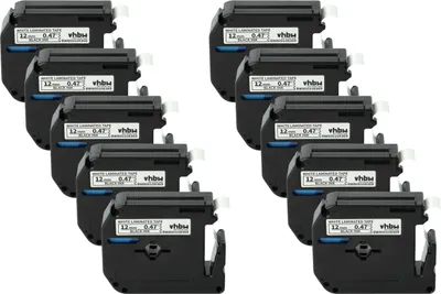 Produktbild von vhbw 10x Schriftband-Kassette Ersatz für Brother M-K231 für Etiketten-Drucker 8m x 12mm Schwarz auf Weiß