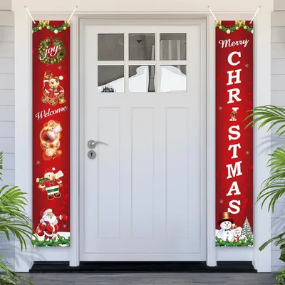 Produktbild von Weihnachtsbanner mit Weihnachtsmann und Schneemann, 180 x 30 cm, für die Weihnachtsdekoration
