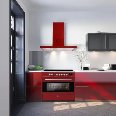 Produktbild von GURARI Induktions-Standherd E 913 R+GCH 461 RD 9, Range Cooker 90 cm/ Elektro Standherd+Dunstabzugshaube 90 cm