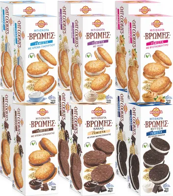Produktbild von Cookies Doppelkekse Probierset 6 verschiedene Sorten gefüllte Hafer-Kekse mit Creme 1080g aus Griechenland