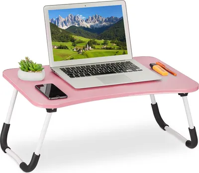 Produktbild von Relaxdays Laptoptisch für Bett & Couch, HBT: 26 x 63 x 40 cm, klappbarer Betttisch, MDF, Eisen, Notebooktisch, hellblau