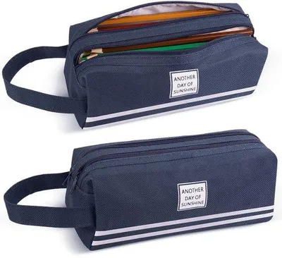 Image de Trousse d'école en tissu Oxford, bleue, 2 pièces, pour filles, garçons et adolescents