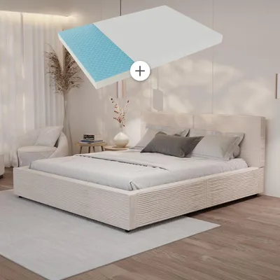Produktbild von Juskys Polsterbett Salerno mit Matratze 180 x 200 cm, Cord Design & modern - Beige