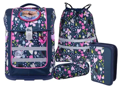 Produktbild von McNeill Schulranzen Ergo Compacto Schoolbag Set 5-teilig In The Garden dunkelblau