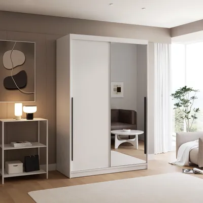 Produktbild von Schwebetürenschrank SILENTE 140 cm mit Spiegel und LED Weiß