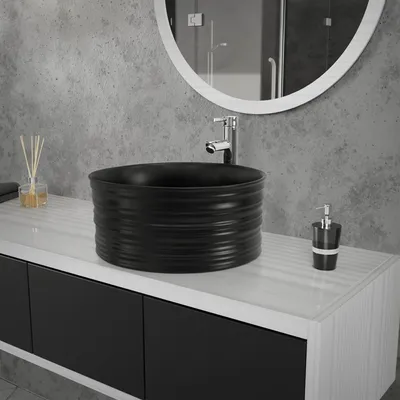 Produktbild von LuxeBath Waschbecken Aufsatzwaschbecken Rund, Ø 41x18 cm, Schwarz matt, aus Keramik