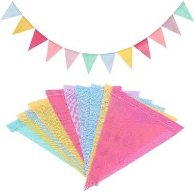 Stoff-Wimpelkette, Pastell, 48 Fähnchen, 16 m, wetterfest
