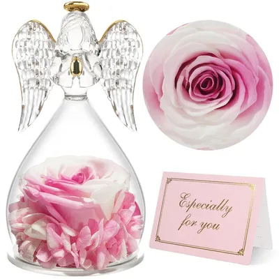 Produktbild von Engelfigur Ewige Rose im Glas Schutzengel Weiß-rosa