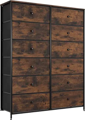 Image de Bolt Edge Commodet - 12 tiroirs - Industriel - Tissu & Acier - Rangement pour salon ou chambre - Marron/Gris