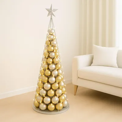 Produktbild von Deko-Baum HWC-O91, Weihnachtsbaum Schmuckbaum Weihnachtsdeko Christbaum zum Beschmücken, Metall 160cm silberfarben