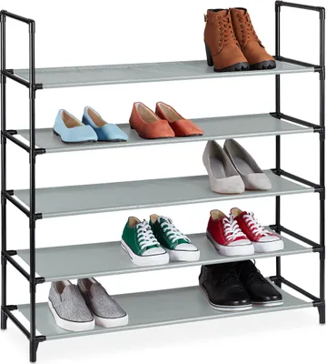 Produktbild von Relaxdays XL Schuhregal Stecksystem, 5 Ebenen, für 20 Paar Schuhe, Stoff Schuhständer, HxBxT: 90,5 x 87,5 x 30 cm, grau