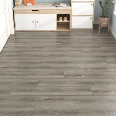 PVC-Vinylboden 24 Stück, Holzoptik, grau-braun, selbstklebend, 90x15 cm