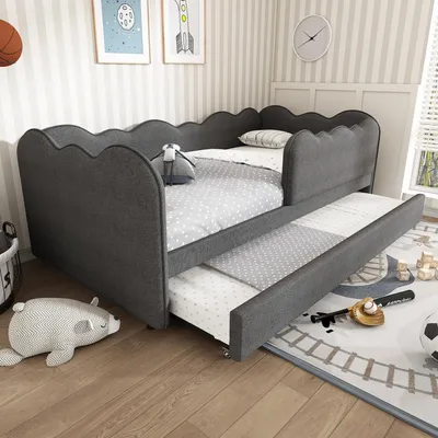 Produktbild von STILVORA Schlafsofa 90x190 mit Ausziehbett unter,Daybett aus Leinen mit Lattenrost,Tagesbett für Wohnzimmer, Schlafzimmer und Gästezimmer,Grau