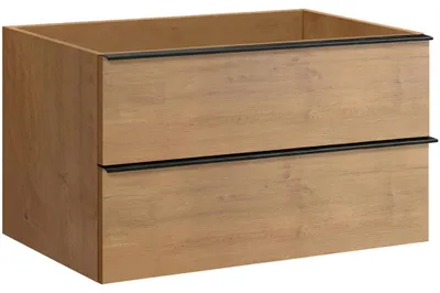 Productafbeelding van Badkamermeubel onder de wastafel met handgreep Velora - honingkleurige eik, zwarte handgreep - 79x53x46,5 cm