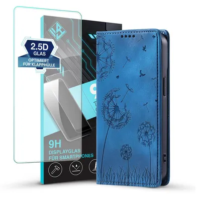 Produktbild von Handyhülle für Samsung Galaxy S25 Ultra RFID Schutz Klapphülle Case Cover Design Blume Pusteblume Schutzhülle mit 9H Displayglas Farbe: Blau