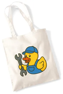Produktbild von Huuraa Jutebeutel Quietscheente Mechatronik Comic Gummiente 10 Liter Natural Baumwolle Tasche Geschenkidee
