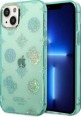 Image de Guess iPhone 14 & 15 Plus Hardcase Backcover - Peony Glitter - Turquoise