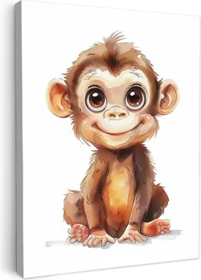 Produktbild von Leinwand Bilder 60x80 cm - Kinder Tiere - Affe, Bilder, Wanddeko, Wandbilder Wohnzimmer