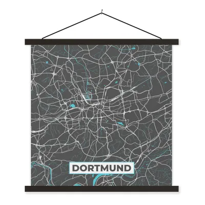 Produktbild von MuchoWow® Textilposter Karte - Dortmund - Blau - Stadtplan - Deutschland 60x60 cm mit schwarzem Rahmen - Posteraufhänger