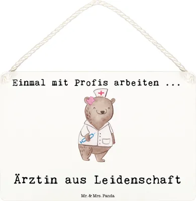 Produktbild von Mr. & Mrs. Panda Schild Ärztin Leidenschaft DIN A6 - Weiß - Geschenk, holzbild, Wandbild Holz, Arztpraxis, wandtafel, Spruch, Lustig, Krankenhaus, Beruf, Türschild