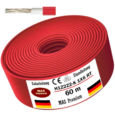 Obrázok produktu pre 60 m Solárny kábel H1Z2Z2-K 6 mm² Červený fotovoltaický bezhalogénový