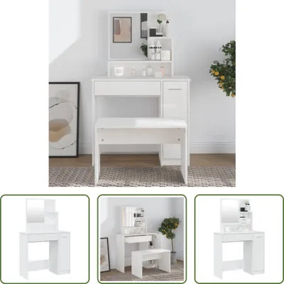 Image de The Living Store Coiffeuse avec miroir blanc brillant 86,5x35x136 cm