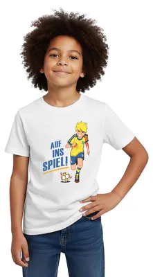 Produktbild von Spreadshirt Teufelskicker Auf Ins Spiel Kinder T-Shirt, 122/128 (7-8 Jahre), Weiß
