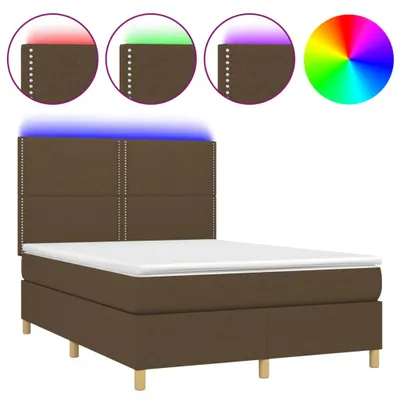 Image de vidaXL Lit Boxspring avec matelas & LED Marron foncé 140x190 cm Tissu