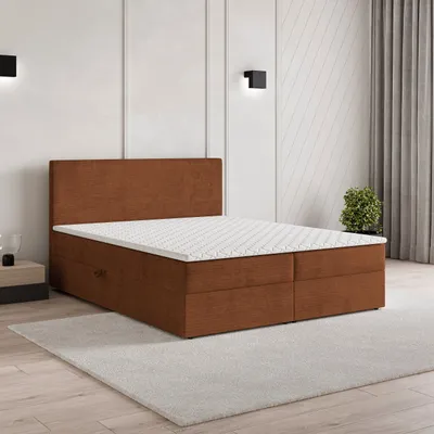 Produktbild von Masseno Boxspringbett NIRA 180x200 cm Komplett-Set mit Bonell Matratze und Topper, Polsterbett mit Bettkästen -Orange, ROMA 11