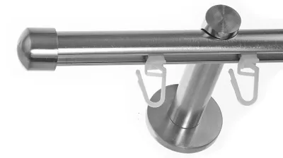 Produktbild von BASIT® Innenlauf Gardinenstange Edelstahl Look 16mm Wandträger 1-läufig modern mit Kappe H70 E17