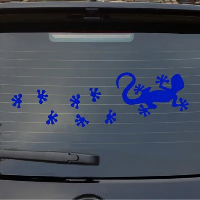 Produktbild von Heckscheibenaufkleber Gecko Tapsen Echse Dragon Lurch Agame Fußspuren 55x25 cm Dunkelblau Auto Aufkleber Sticker