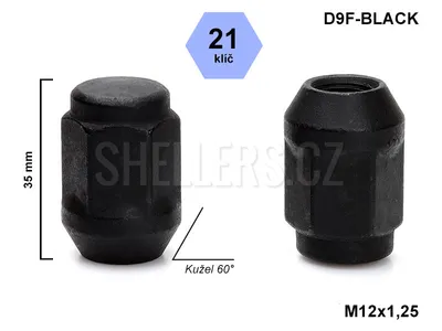 Obrázok produktu pre Matica kolesa M12x1,25 s kužeľom, čierna, D9F-BLACK, výška 35