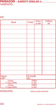 Zdjęcie produktu dla Tiskopis Paragon daňový doklad Baloušek, 80x150 mm, 50 listů