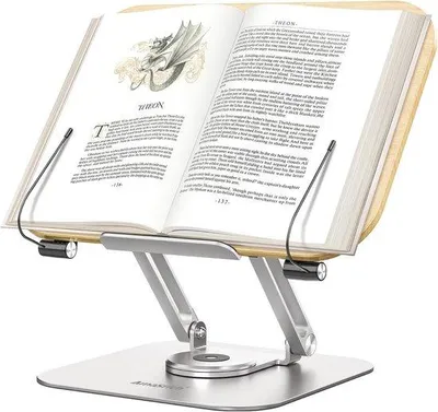 Produktbild von Verstellbarer Buchständer mit 360° Drehbasis und Seitenklemmen für Kochbücher