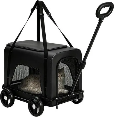 Produktbild von Tierwagen, 2-in-1, zusammenklappbar, schwarz, für Hunde und Katzen, Größe: groß