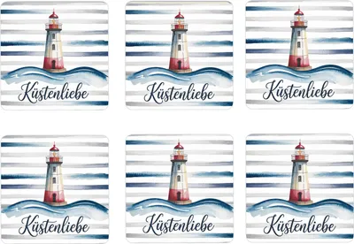 Produktbild von Leuchtturm 6er Set Untersetzer aus Holz - Küstenliebe